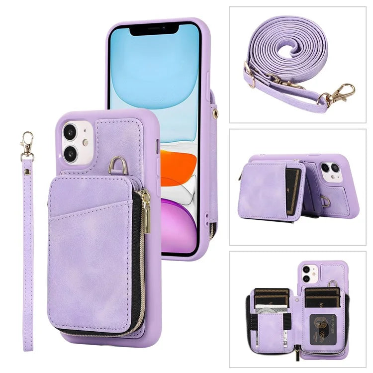 For iPhone 11 Cell Phone Case Scratch Resistant PU Leather+TPU Kickstand Cover