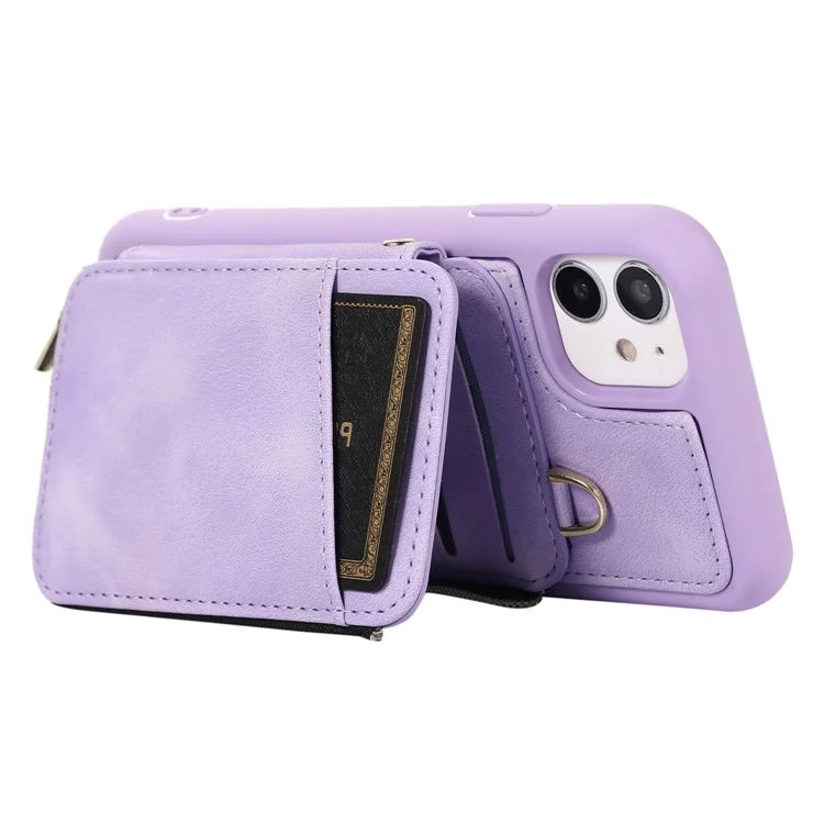 For iPhone 11 Cell Phone Case Scratch Resistant PU Leather+TPU Kickstand Cover