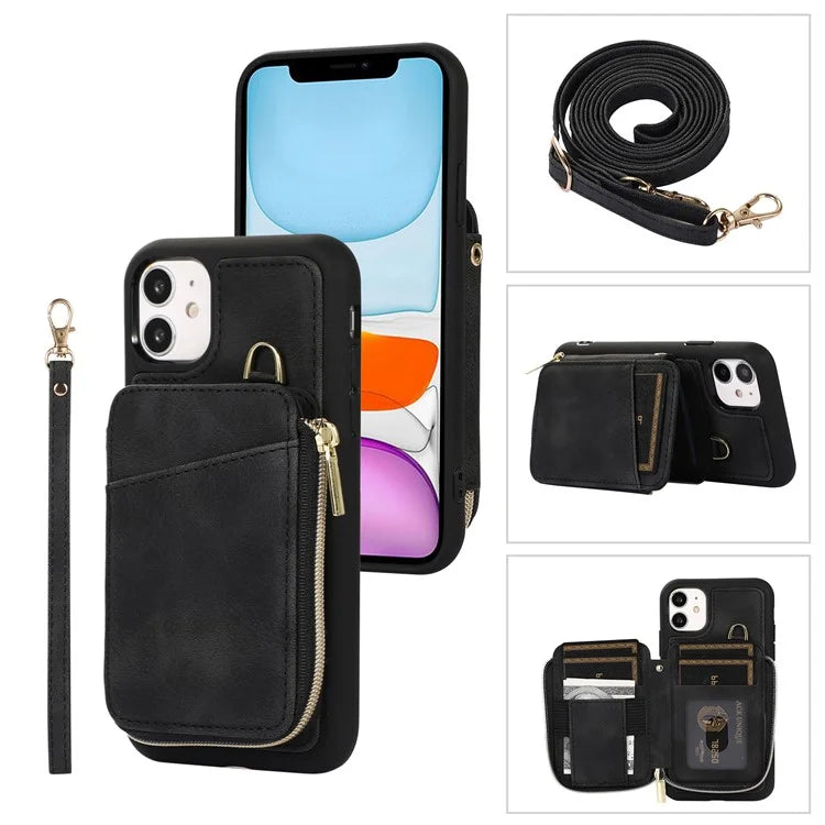 For iPhone 11 Cell Phone Case Scratch Resistant PU Leather+TPU Kickstand Cover