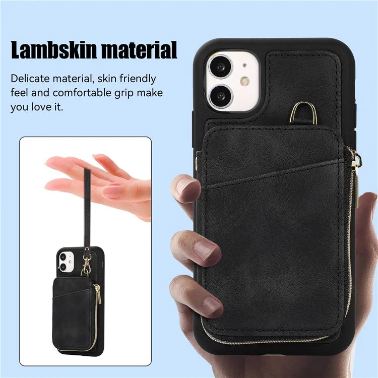 For iPhone 11 Cell Phone Case Scratch Resistant PU Leather+TPU Kickstand Cover