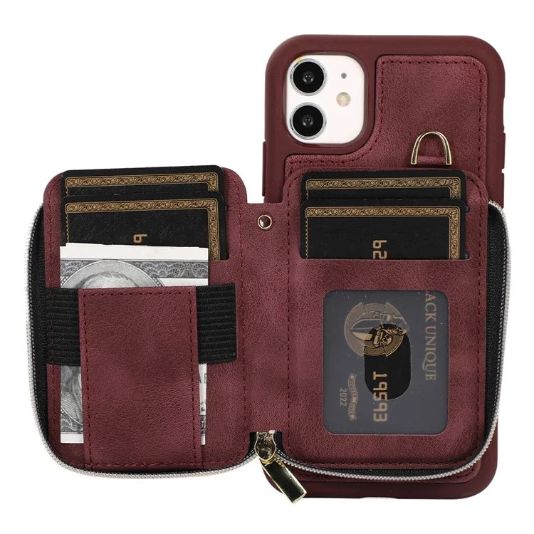 For iPhone 11 Cell Phone Case Scratch Resistant PU Leather+TPU Kickstand Cover
