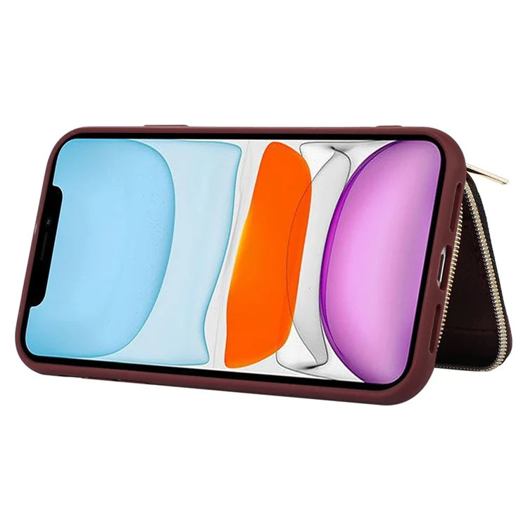 For iPhone 11 Cell Phone Case Scratch Resistant PU Leather+TPU Kickstand Cover