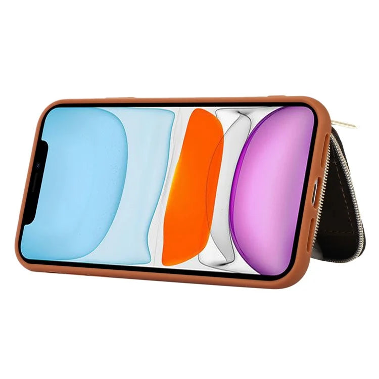 For iPhone 11 Cell Phone Case Scratch Resistant PU Leather+TPU Kickstand Cover