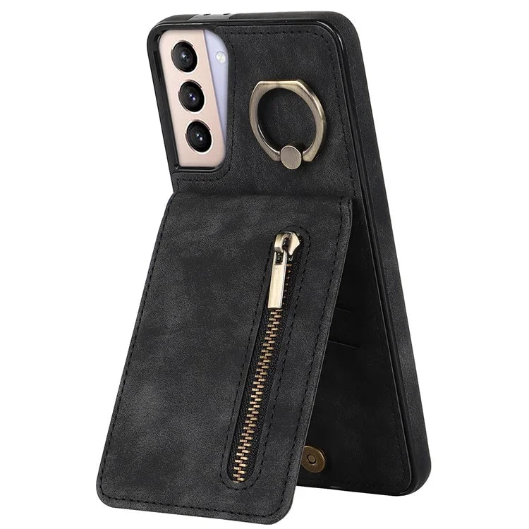 For Samsung Galaxy S21+ 5G Case RFID Blocking PU+TPU Phone Cover with Card Slots