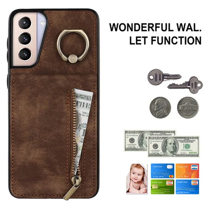 For Samsung Galaxy S21+ 5G Case RFID Blocking PU+TPU Phone Cover with Card Slots