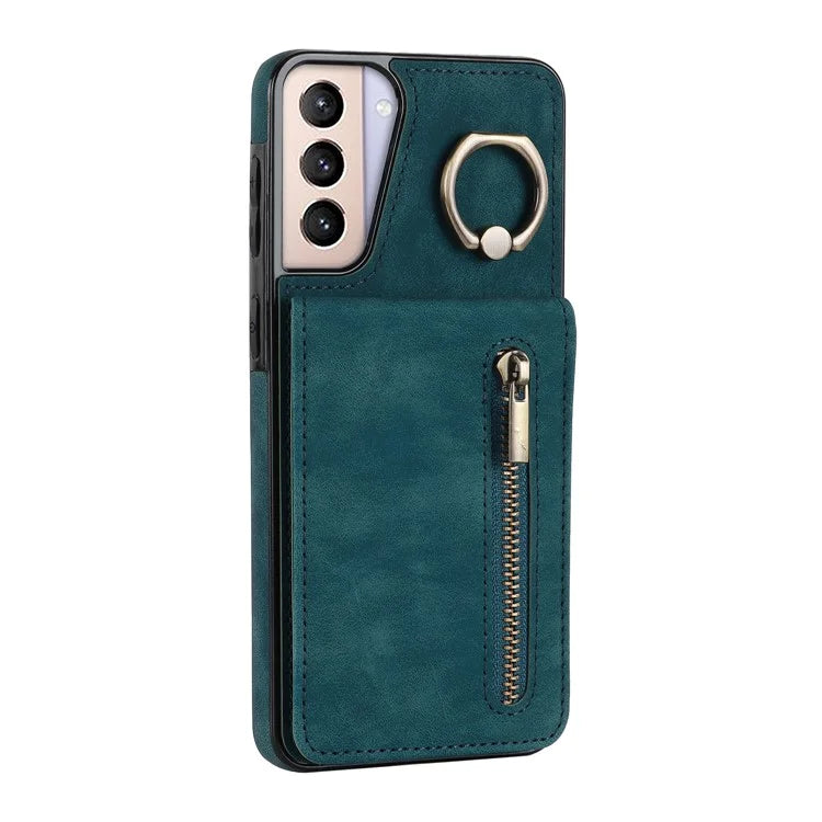 For Samsung Galaxy S21+ 5G Case RFID Blocking PU+TPU Phone Cover with Card Slots
