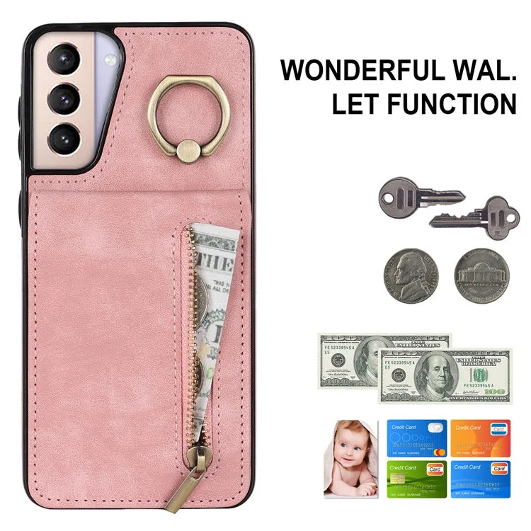 For Samsung Galaxy S21+ 5G Case RFID Blocking PU+TPU Phone Cover with Card Slots