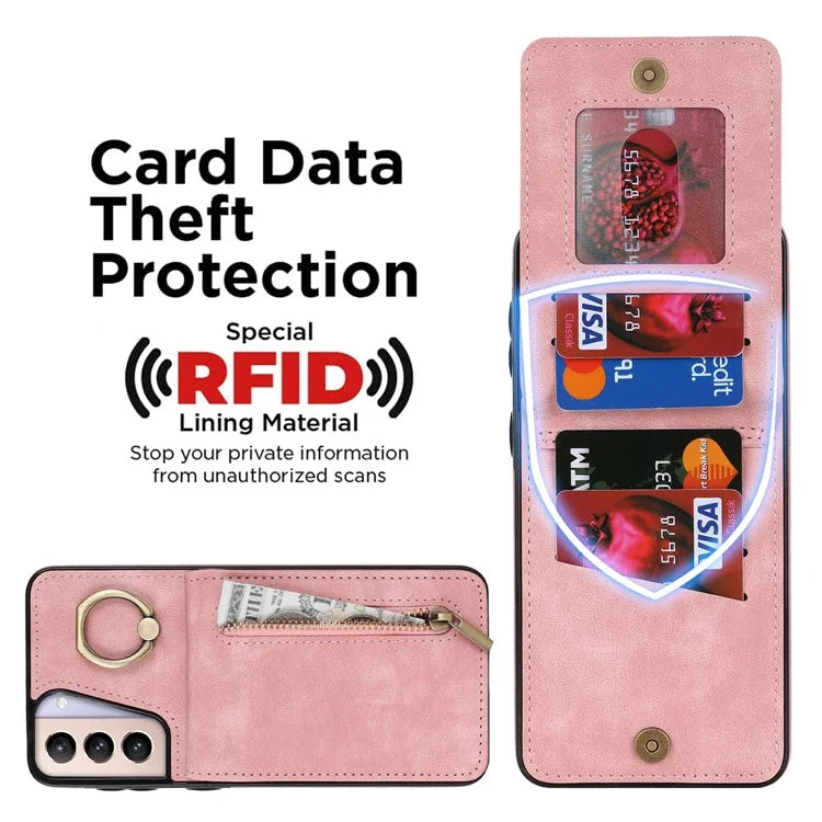For Samsung Galaxy S21+ 5G Case RFID Blocking PU+TPU Phone Cover with Card Slots