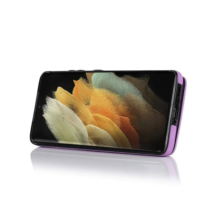 For Samsung Galaxy S21 Ultra 5G Case Ring Kickstand RFID Blocking PU+TPU Phone Cover