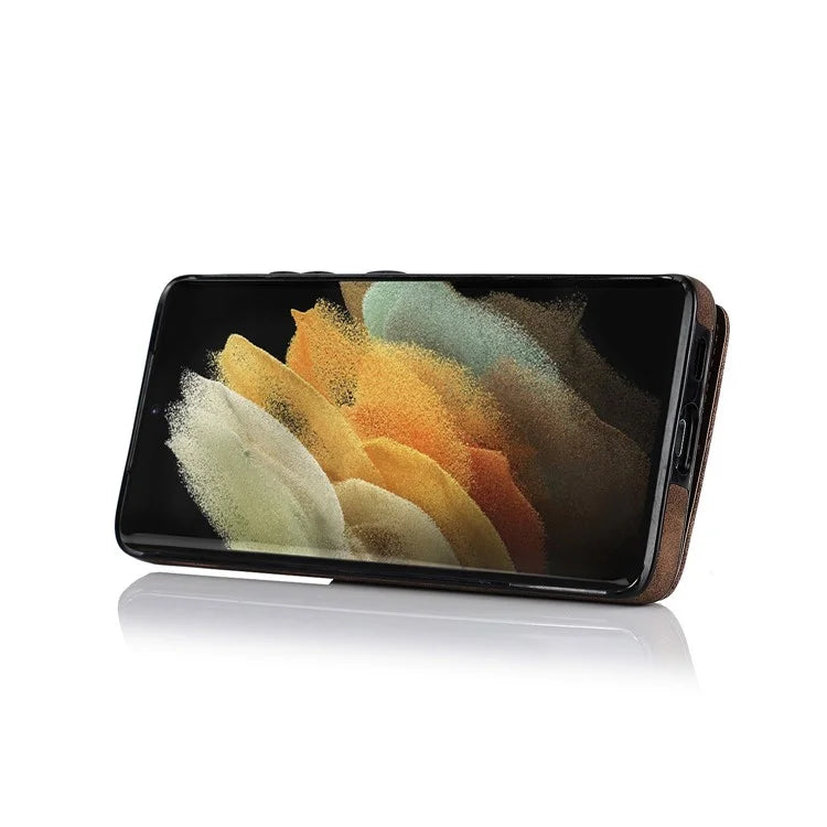 For Samsung Galaxy S21 Ultra 5G Case Ring Kickstand RFID Blocking PU+TPU Phone Cover