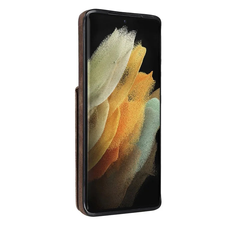 For Samsung Galaxy S21 Ultra 5G Case Ring Kickstand RFID Blocking PU+TPU Phone Cover