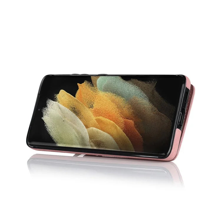 For Samsung Galaxy S21 Ultra 5G Case Ring Kickstand RFID Blocking PU+TPU Phone Cover