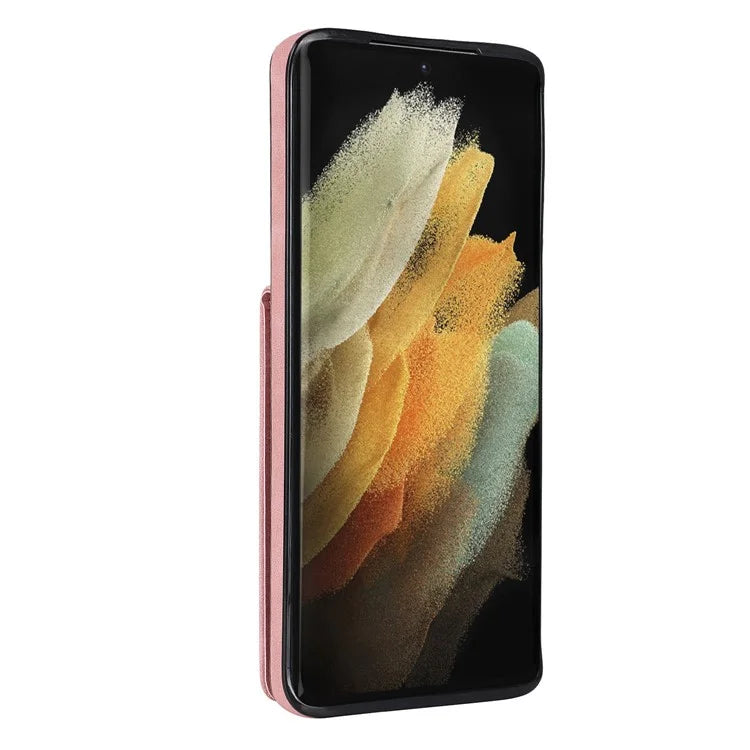 For Samsung Galaxy S21 Ultra 5G Case Ring Kickstand RFID Blocking PU+TPU Phone Cover