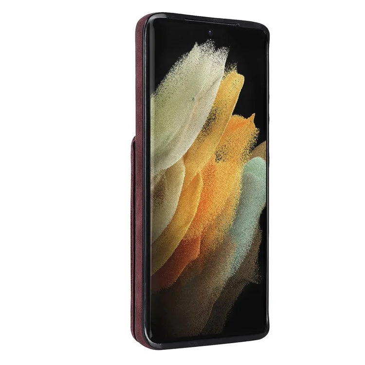 For Samsung Galaxy S21 Ultra 5G Case Ring Kickstand RFID Blocking PU+TPU Phone Cover