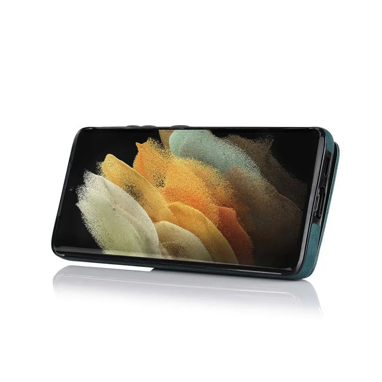 For Samsung Galaxy S21 Ultra 5G Case Ring Kickstand RFID Blocking PU+TPU Phone Cover