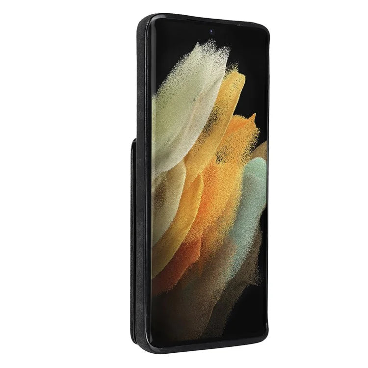 For Samsung Galaxy S21 Ultra 5G Case Ring Kickstand RFID Blocking PU+TPU Phone Cover