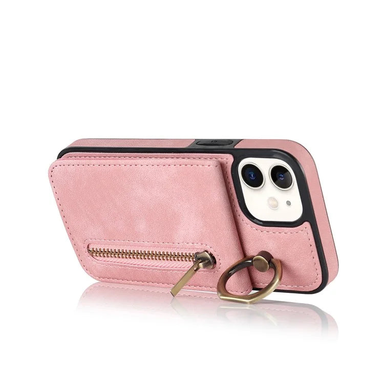 For iPhone 12 mini Cell Phone Case RFID Blocking PU+TPU Cover with Card Slots