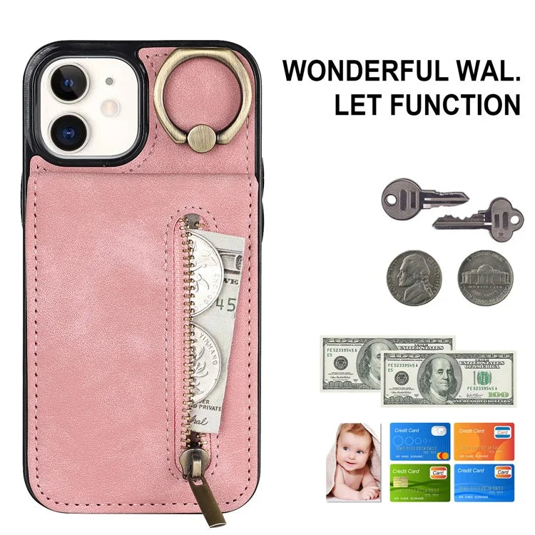 For iPhone 12 mini Cell Phone Case RFID Blocking PU+TPU Cover with Card Slots