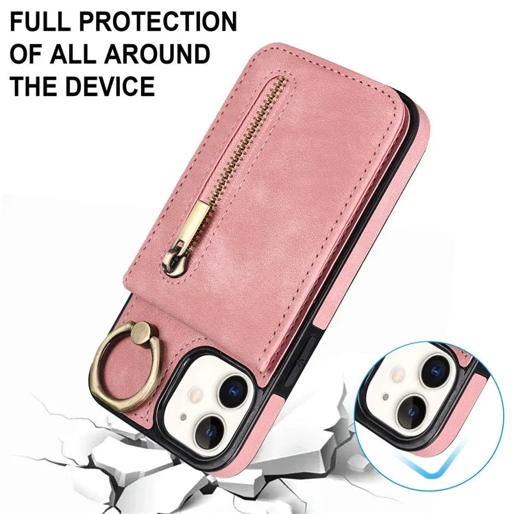 For iPhone 12 mini Cell Phone Case RFID Blocking PU+TPU Cover with Card Slots