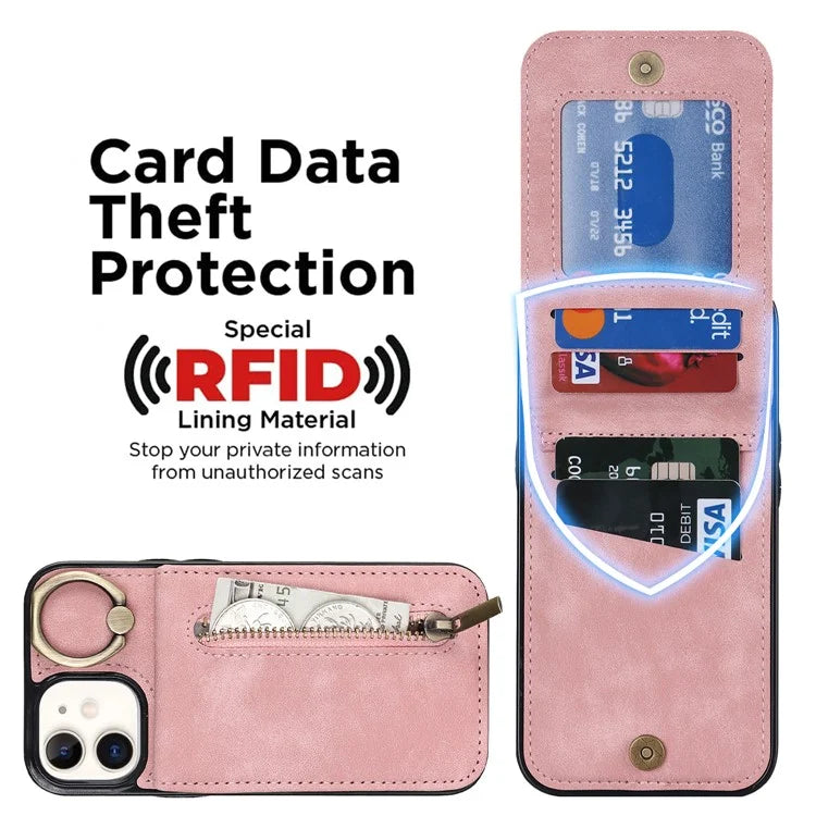 For iPhone 12 mini Cell Phone Case RFID Blocking PU+TPU Cover with Card Slots
