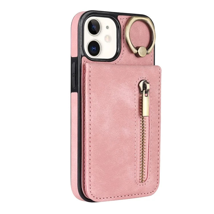 For iPhone 12 mini Cell Phone Case RFID Blocking PU+TPU Cover with Card Slots