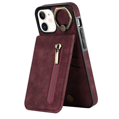 For iPhone 12 mini Cell Phone Case RFID Blocking PU+TPU Cover with Card Slots