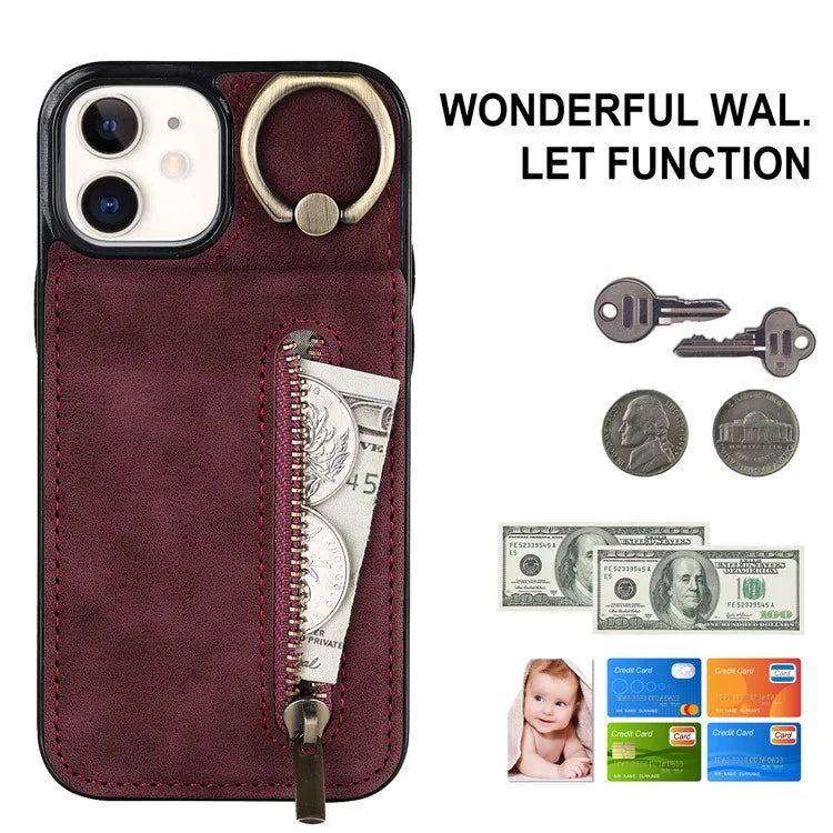 For iPhone 12 mini Cell Phone Case RFID Blocking PU+TPU Cover with Card Slots
