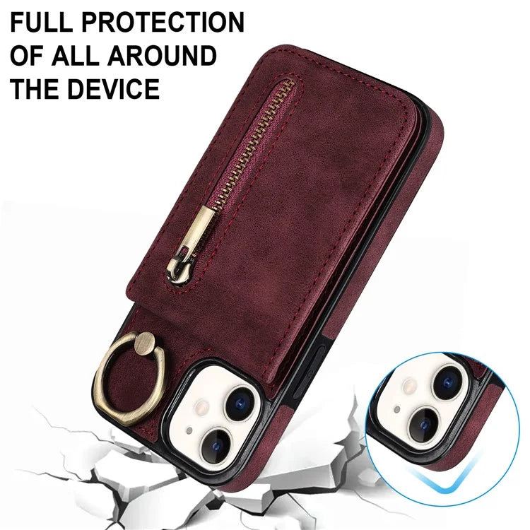 For iPhone 12 mini Cell Phone Case RFID Blocking PU+TPU Cover with Card Slots