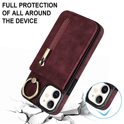 For iPhone 12 mini Cell Phone Case RFID Blocking PU+TPU Cover with Card Slots