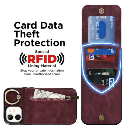 For iPhone 12 mini Cell Phone Case RFID Blocking PU+TPU Cover with Card Slots