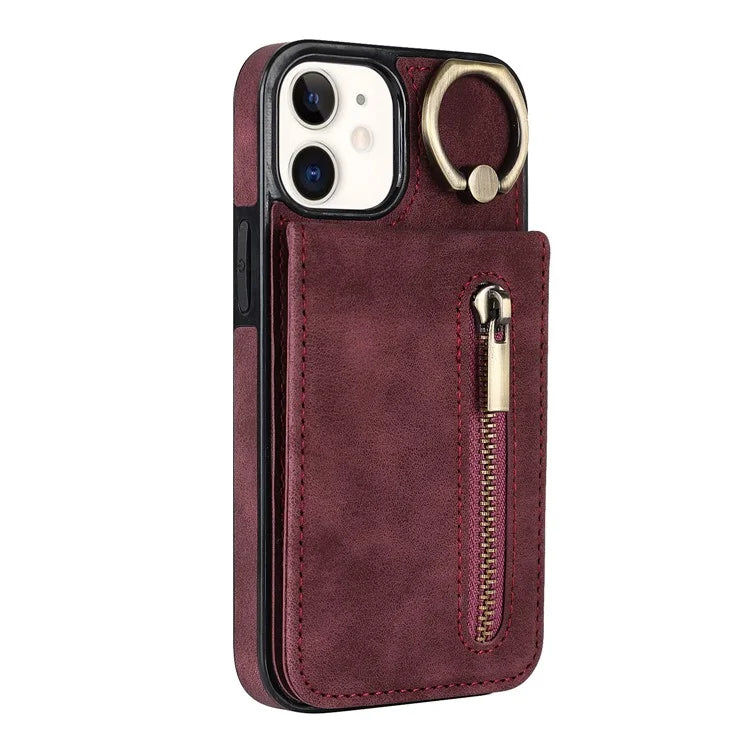 For iPhone 12 mini Cell Phone Case RFID Blocking PU+TPU Cover with Card Slots