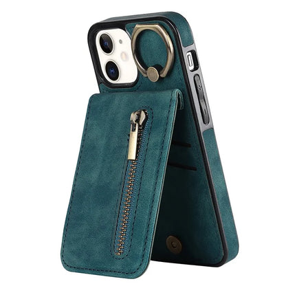 For iPhone 12 mini Cell Phone Case RFID Blocking PU+TPU Cover with Card Slots