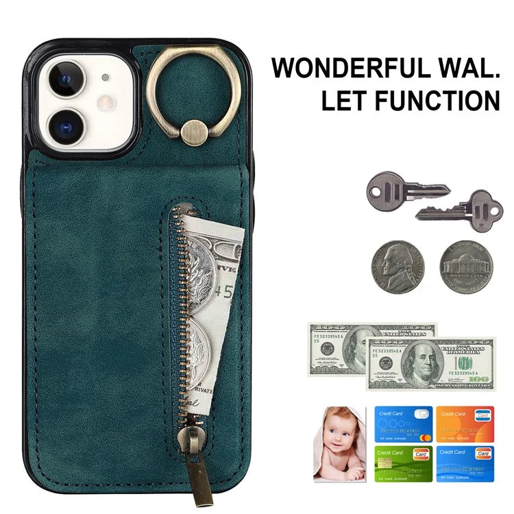 For iPhone 12 mini Cell Phone Case RFID Blocking PU+TPU Cover with Card Slots
