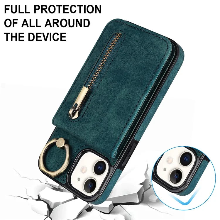For iPhone 12 mini Cell Phone Case RFID Blocking PU+TPU Cover with Card Slots