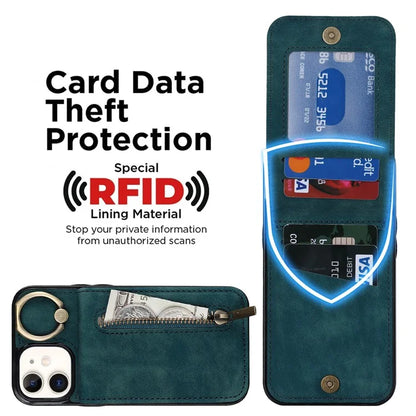 For iPhone 12 mini Cell Phone Case RFID Blocking PU+TPU Cover with Card Slots