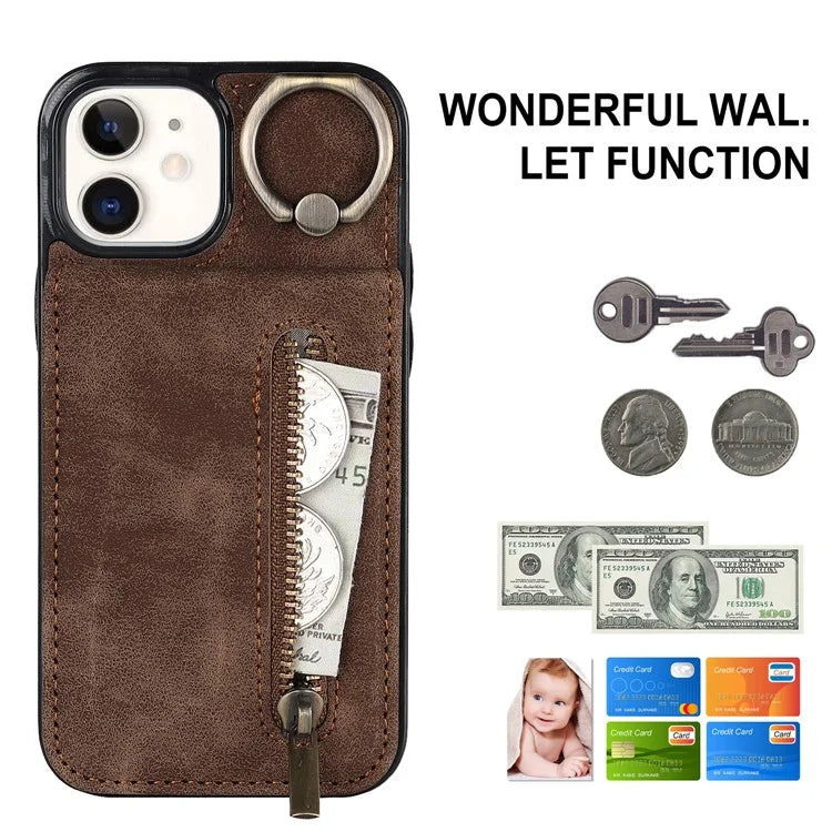 For iPhone 12 mini Cell Phone Case RFID Blocking PU+TPU Cover with Card Slots
