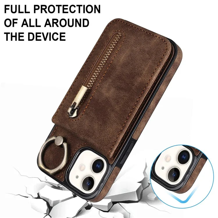 For iPhone 12 mini Cell Phone Case RFID Blocking PU+TPU Cover with Card Slots