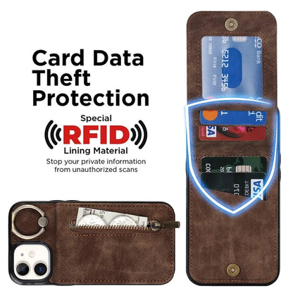 For iPhone 12 mini Cell Phone Case RFID Blocking PU+TPU Cover with Card Slots
