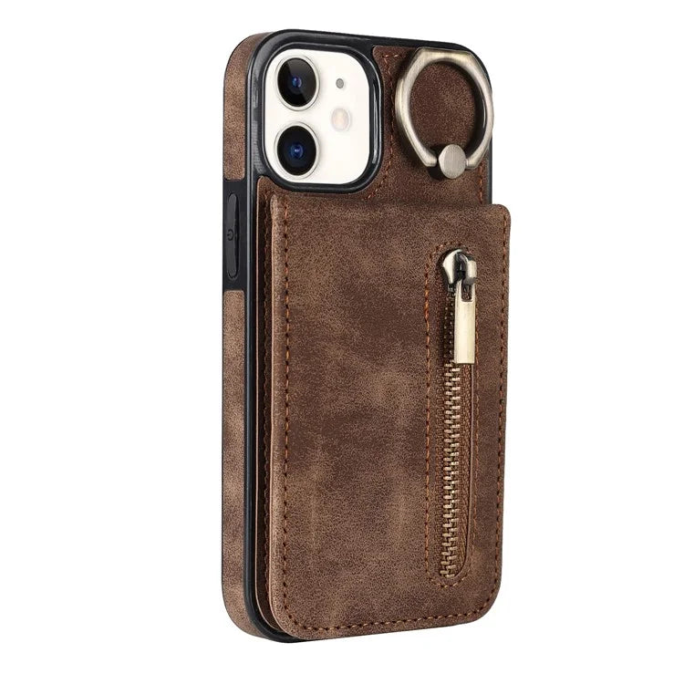 For iPhone 12 mini Cell Phone Case RFID Blocking PU+TPU Cover with Card Slots