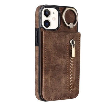 For iPhone 12 mini Cell Phone Case RFID Blocking PU+TPU Cover with Card Slots