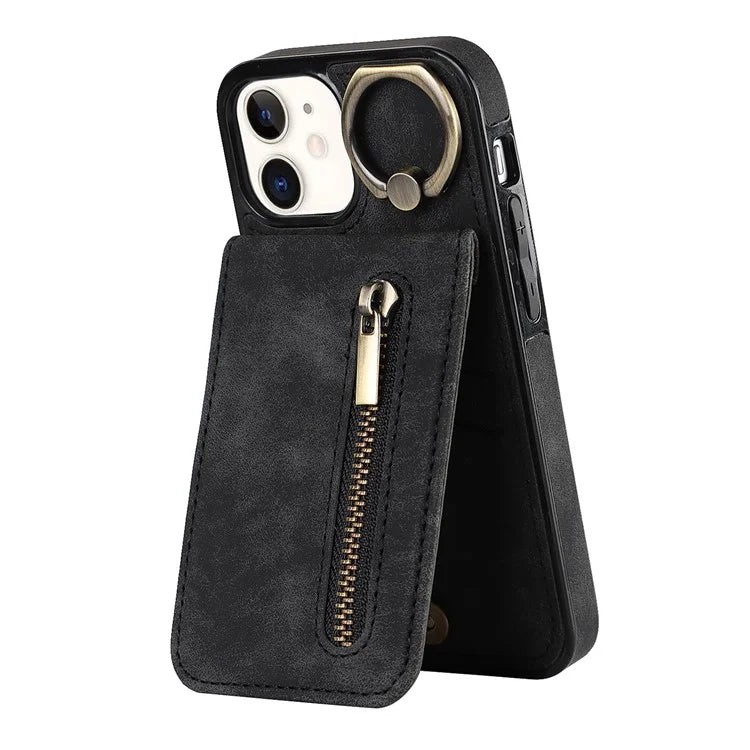 For iPhone 12 mini Cell Phone Case RFID Blocking PU+TPU Cover with Card Slots