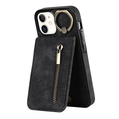 For iPhone 12 mini Cell Phone Case RFID Blocking PU+TPU Cover with Card Slots