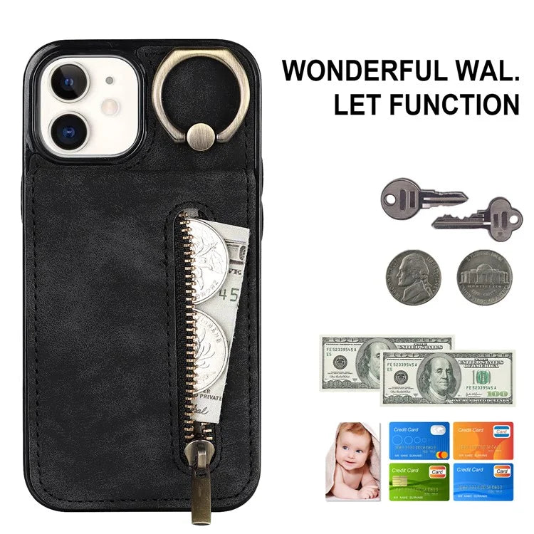 For iPhone 12 mini Cell Phone Case RFID Blocking PU+TPU Cover with Card Slots