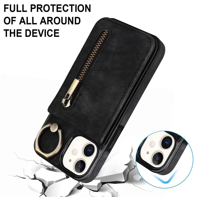For iPhone 12 mini Cell Phone Case RFID Blocking PU+TPU Cover with Card Slots