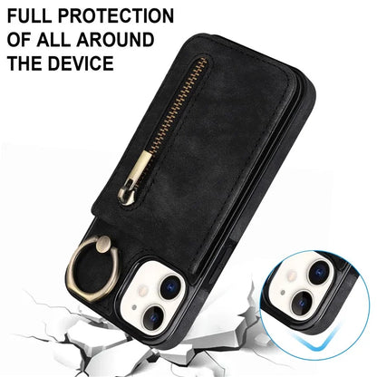 For iPhone 12 mini Cell Phone Case RFID Blocking PU+TPU Cover with Card Slots