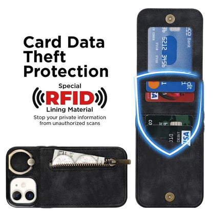 For iPhone 12 mini Cell Phone Case RFID Blocking PU+TPU Cover with Card Slots