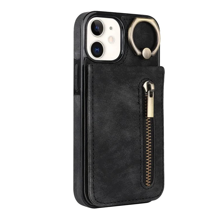 For iPhone 12 mini Cell Phone Case RFID Blocking PU+TPU Cover with Card Slots