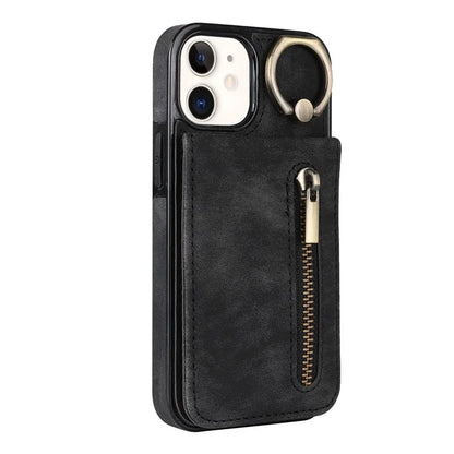For iPhone 12 mini Cell Phone Case RFID Blocking PU+TPU Cover with Card Slots
