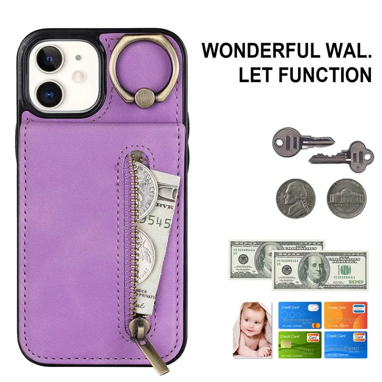 For iPhone 12 mini Cell Phone Case RFID Blocking PU+TPU Cover with Card Slots