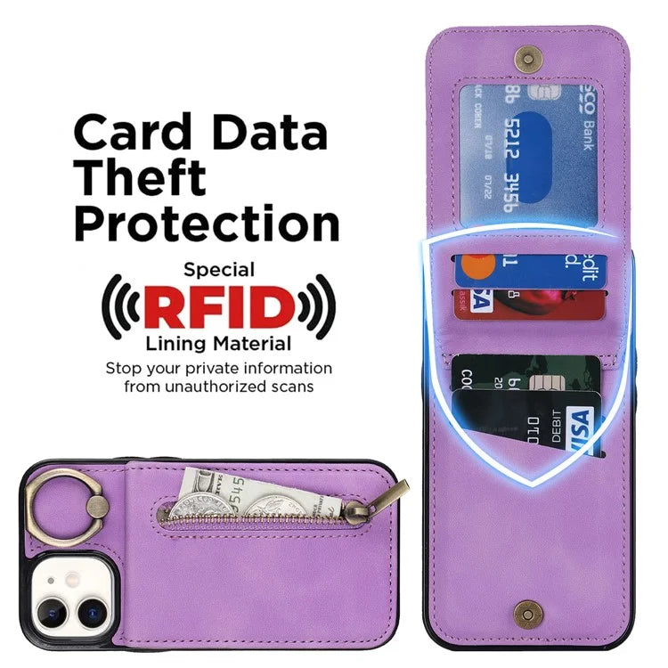 For iPhone 12 mini Cell Phone Case RFID Blocking PU+TPU Cover with Card Slots